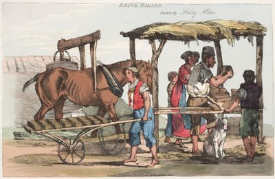 Brick Making, publicerad av Thomas Mclean från Haymarket, 1824 (färgad etsning) av Henry Thomas Alken