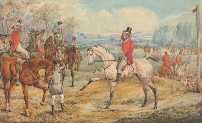 Illustration till R. S. Surtees ”The Analysis of the Hunting Field”: sammankomsten: ”Med ljusa ansikten och glada hjärtan” av Henry Thomas Alken