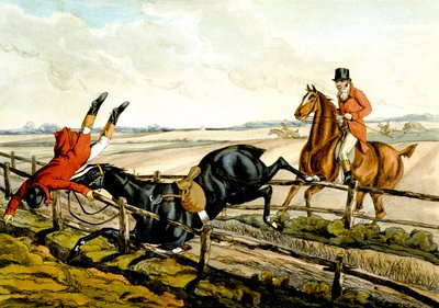 Missbedömning av hoppet, skylt från "Qualified Horses and Unqualified Riders" av Henry Thomas Alken