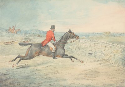 Ryttare på en brun häst på väg mot en mur av Henry Thomas Alken