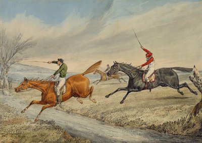 Steeplechasing: Three Riders Taking a Brook (penna och wc på papper) av Henry Thomas Alken