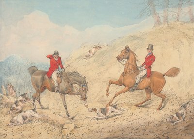 Jägaren och en ryttare som uppmuntrar jakthundarna av Henry Thomas Alken