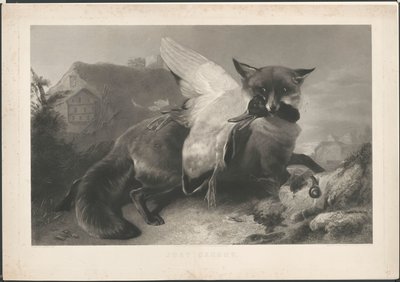 Nyss fångad: en räv har stulit en anka. Till R. Ausdell. Med adress till Gambart av Henry Thomas Ryall