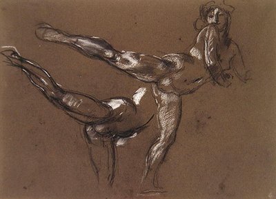 Två studier av en kvinnlig naken (krita på papper) av Henry Tonks
