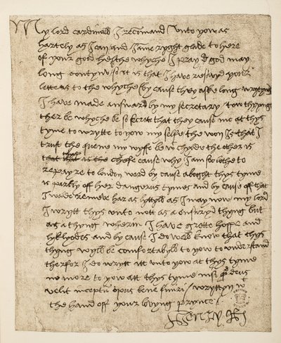 Faksimil av ett brev från Henry VIII till kardinal Wolsey daterat juli 1518, pub. 1902 (kollotyp) av Henry VIII