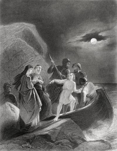 Gerald Fitzgeralds flykt från Irland 1539, ur "The History of Ireland" av Thomas Wright, publicerad omkring 1854. av Henry Warren