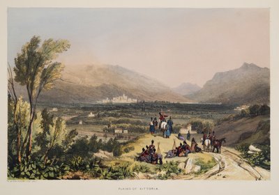 Plains and City of Vitoria, från Skisser av landskap i de baskiska provinserna i Spanien, med ett urval av nationell musik ?, pub. 1838 (handfärgad gravyr) av Henry Wilkinson