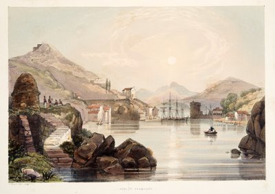 Port of Passages, från Skisser av landskap i de baskiska provinserna i Spanien, med ett urval av nationell musik ?, pub. 1838 (handfärgad gravyr) av Henry Wilkinson