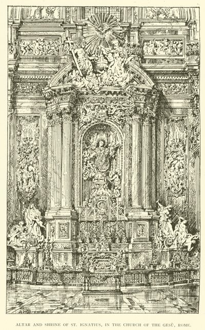 Altare och helgedom av St Ignatius, i Gesu-kyrkan, Rom (gravyr) av Henry William Brewer