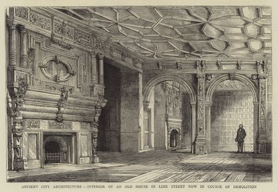 Antik stadsarkitektur, interiör i ett gammalt hus på Lime Street som nu håller på att rivas av Henry William Brewer