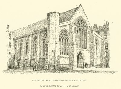 Austin Friars, London, nuvarande skick (gravyr) av Henry William Brewer