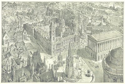 Fågelperspektiv över Birmingham år 1886. av Henry William Brewer