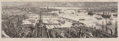 Fågelperspektiv över Portsmouths hamn av Henry William Brewer