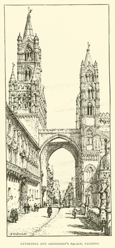 Katedralen och ärkebiskopens palats, Palermo (gravyr) av Henry William Brewer