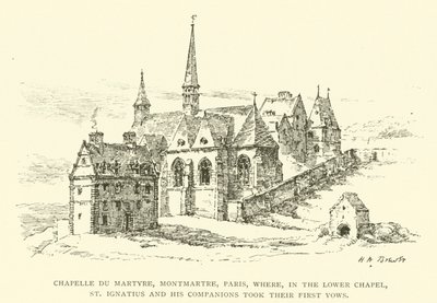 Chapelle du Martyre, Montmartre, Paris, där, i Nedre kapellet, St Ignatius och hans följeslagare avlade sina första löften (gravyr) av Henry William Brewer