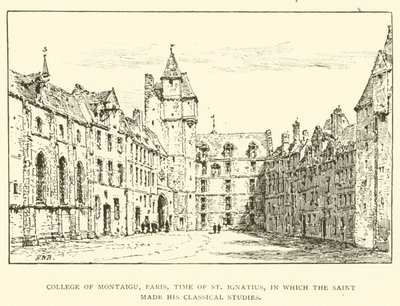 College of Montaigu, Paris, tiden för St Ignatius, där helgonet gjorde sina klassiska studier (gravyr) av Henry William Brewer