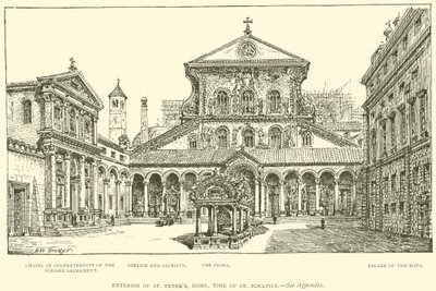 Exteriör av Peterskyrkan, Rom, tiden för St Ignatius (gravyr) av Henry William Brewer