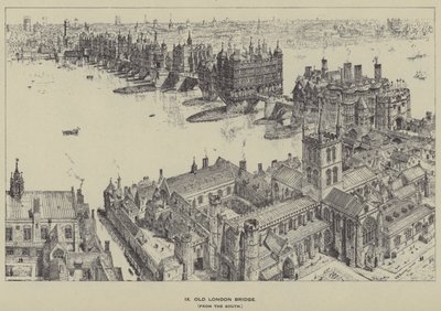 Old London Bridge, från söder av Henry William Brewer