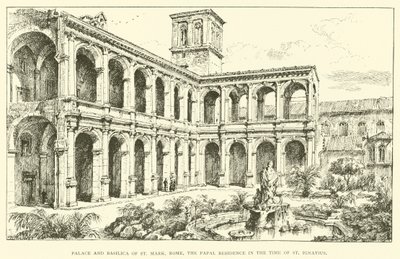 Palatset och basilikan St Mark, Rom, den påvliga residenset under St Ignatius tid (gravyr) av Henry William Brewer