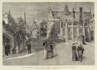 Pittoreska London, Middle Temple Hall och trädgårdar av Henry William Brewer
