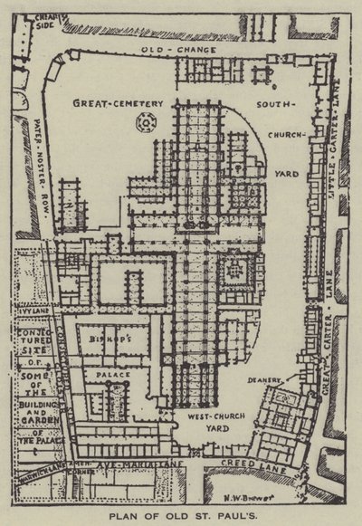 Plan av Old St Pauls av Henry William Brewer