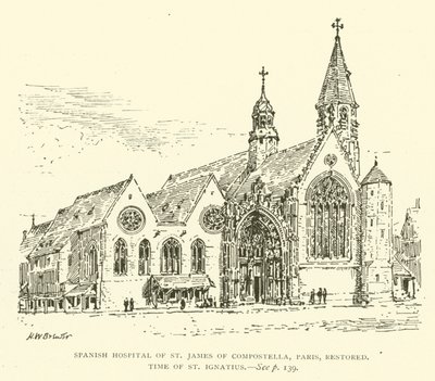 Spanska sjukhuset St James of Compostella, Paris, restaurerat, tiden för St Ignatius (gravyr) av Henry William Brewer