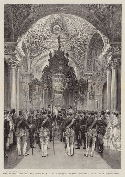 Tsarens bröllop, ceremonin i kapellet i Vinterpalatset i St Petersburg av Henry William Brewer