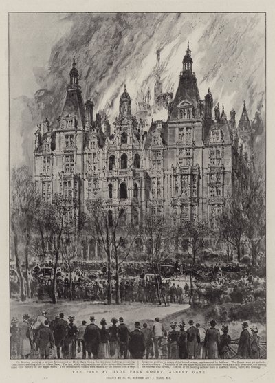 Branden i Hyde Park Court, Albert Gate av Henry William Brewer