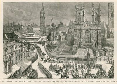 Hennes Majestät Drottningens jubileum - ankomsten av drottningens vagn till Westminster Abbey av Henry William Brewer