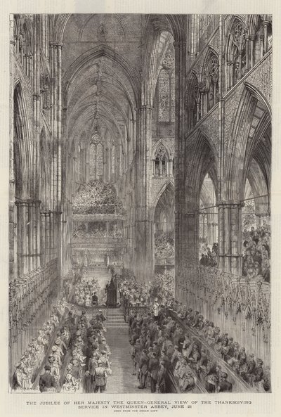 Hennes Majestät Drottningens jubileum, allmän bild av tacksägelsegudstjänsten i Westminster Abbey, 21 juni av Henry William Brewer