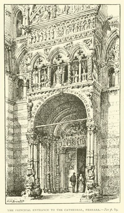 Huvudingången till katedralen, Ferrara (gravyr) av Henry William Brewer