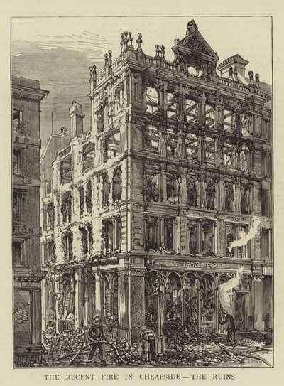Den senaste branden i Cheapside, ruinerna av Henry William Brewer