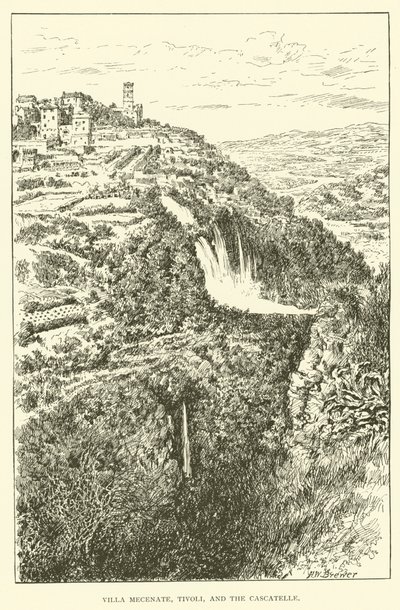 Villa Mecenate, Tivoli och Cascatelle (gravyr) av Henry William Brewer