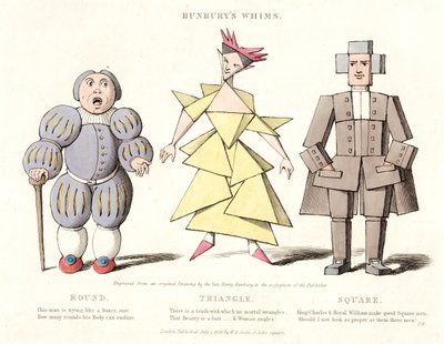 Rund, triangel och fyrkantig, från Bunburys Whims, 1828 av Henry William after Bunbury
