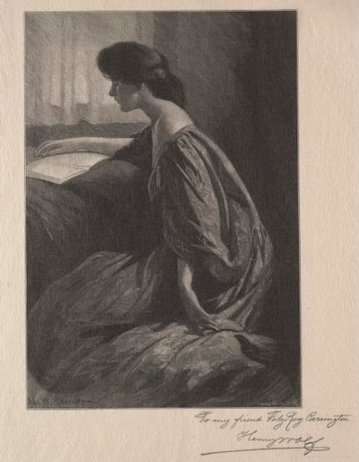 Flicka som läser vid ett fönster. av Henry Wolf