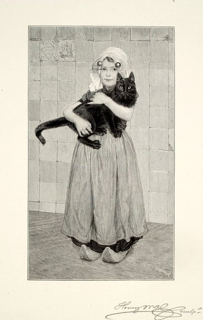 Flicka med katt av Henry Wolf