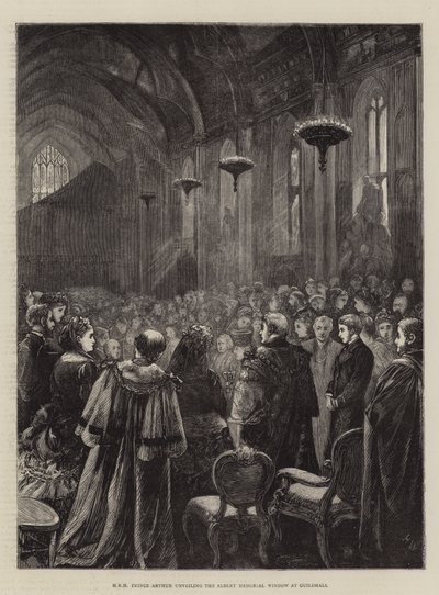 HKH Prins Arthur avtäcker Albert Memorial Window i Guildhall av Henry Woods