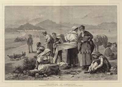 Smuggling på Gibraltar, Contrabandistas förbereder sig för att passera det spanska tullhuset efter att ha lämnat Gibraltar. av Henry Woods