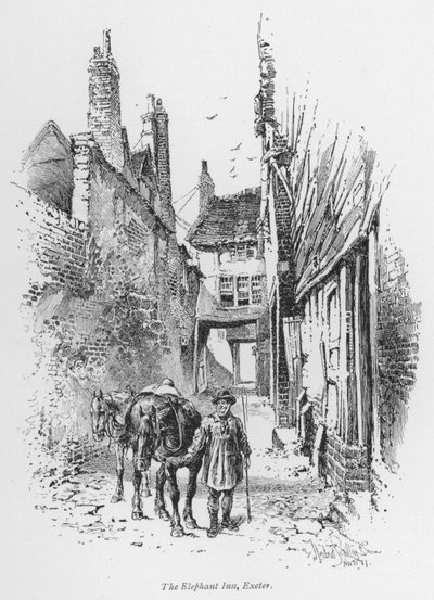Coachning: The Elephant Inn, Exeter (litho) av Herbert (after) Railton