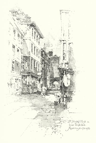 Dr Johnsons hus, Inner Temple Lane, bodde där från 1760 till 1765 (litho) av Herbert (after) Railton