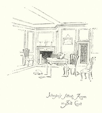 Dr Johnsons vardagsrum i Bolt Court, London (litho) av Herbert (after) Railton