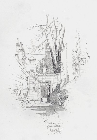 Porten till Frewen Hall, Oxford (litho) av Herbert (after) Railton