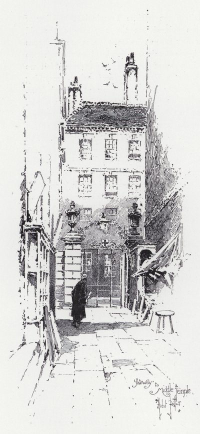 Porten till Middle Temple (gravyr) av Herbert (after) Railton