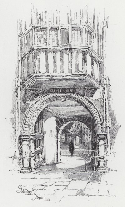 Porten till Staple Inn (gravyr) av Herbert (after) Railton