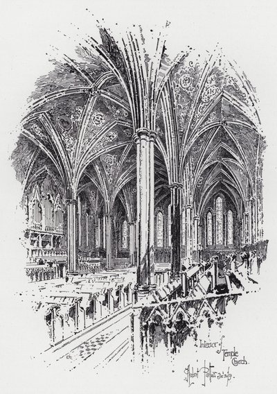 Interiör av Temple Church (gravyr) av Herbert (after) Railton