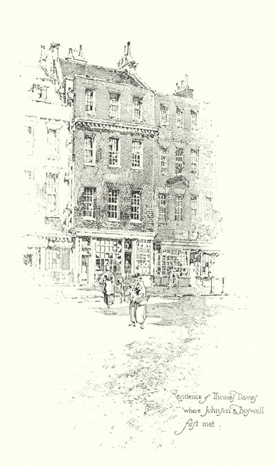 Bostad för Thomas Davies, London, där Dr Johnson och James Boswell först träffades (litho) av Herbert (after) Railton