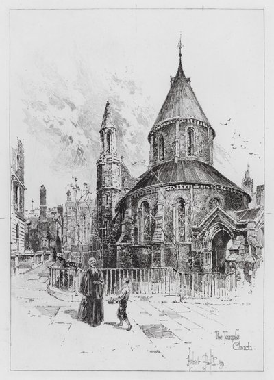 Temple Church (gravyr) av Herbert (after) Railton