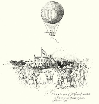 Utsikt över bestigningen av Mr Lunardis Celebrated Air Balloon, från Artillery Ground av Herbert (after) Railton