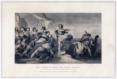 Kung Alfred hetsar anglosaxarna att avvärja invasionen av danskarna, 896, c1847 av Herbert Bourne