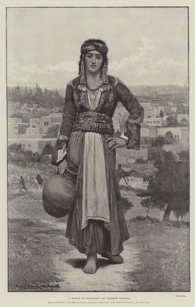 En kvinna från Nasaret, från utställningen Det heliga landet, från Jerusalem till Damaskus, på Dowdeswell Galleries, New Bond Street. av Herbert Gustave Schmalz